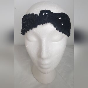 Headband -elastic - Sequins attached to elastic band-  black